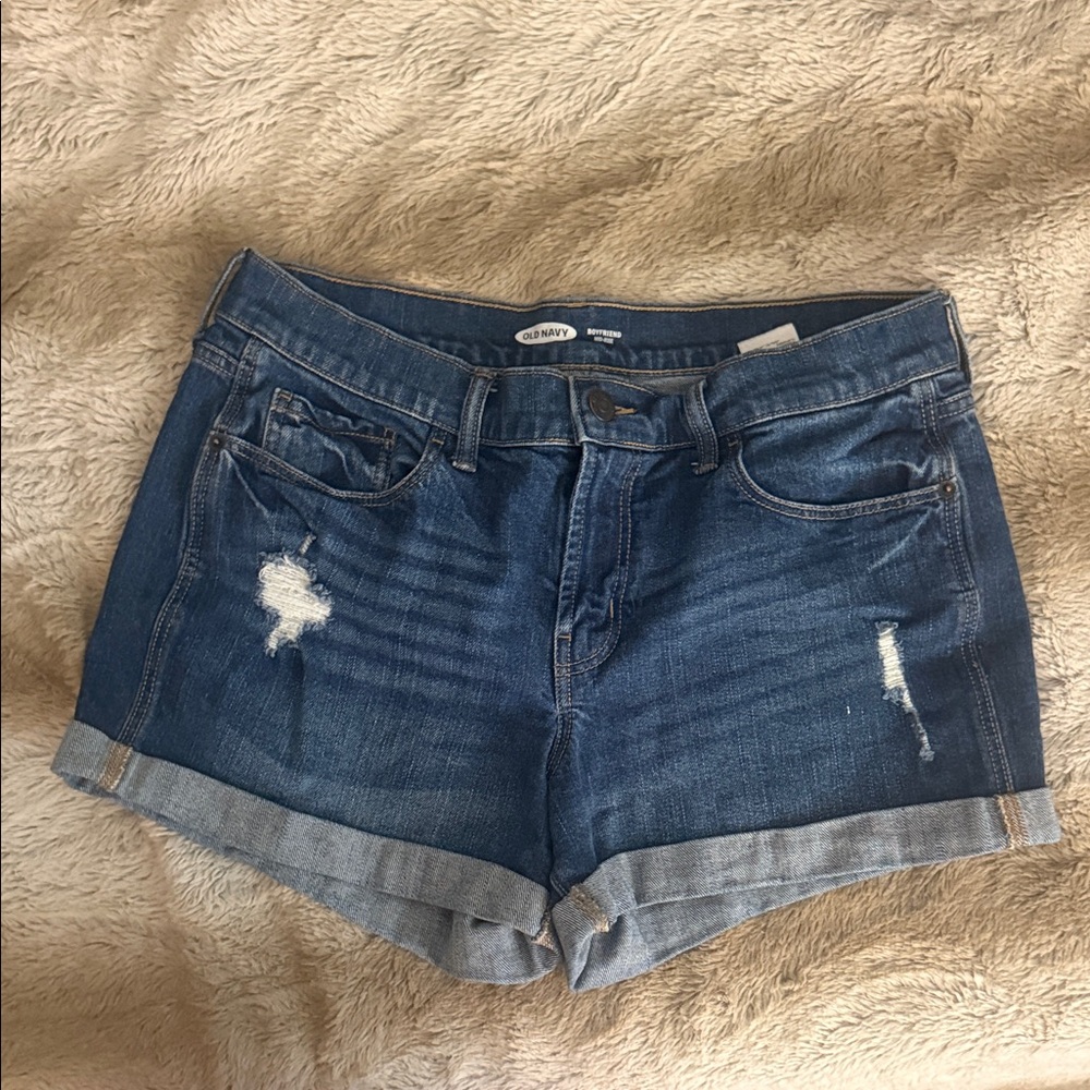 Old Navy Dark Blue Distressed Rolled-Hem Jean Shorts